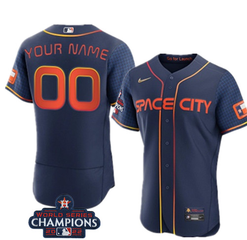 Men's Houston Astros Custom Navy 2022 World Series Champions City Connect Flex Base Stitched Baseball Jersey